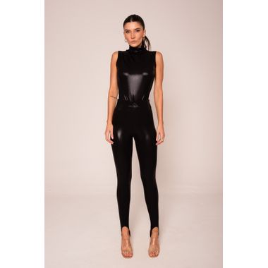 Preto metalizado calça legging com pézinho - Main Image